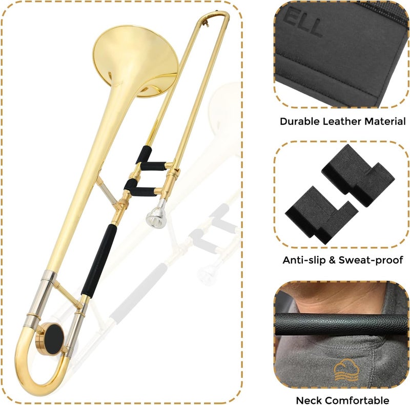 ROWell Trombone Guard Set Trombone Leather Hand Guard and Neck Guard 6.85 inch Trombone Neck Guard Pad,2 Pcs Trombone Finger Guard for Alto Trombone Thickened Non-slip Trombone Guard Set for Beginner - Image 2